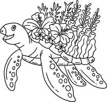 Turtle with Shell Vegetation Isolated Coloring vector