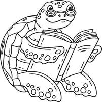 Turtle Reading a Book Isolated Coloring Page vector
