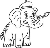 Elephant with a Paintbrush Isolated Coloring Page vector