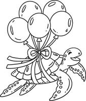 Turtle and Balloons Isolated Coloring Page vector