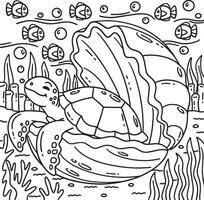 Turtle Inside a Clam Shell Coloring Page for Kids vector