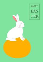 Charming easter card design with happy bunny on egg for festive decoration vector