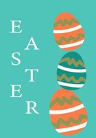 Colorful easter eggs on teal background with festive patterns vector