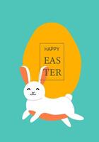 Cute easter bunny with egg and happy easter message on pastel background vector