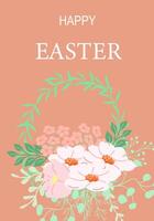 Easter greeting card design with floral wreath and happy message vector
