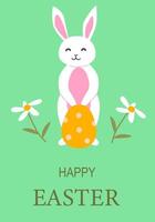 Happy easter greeting card with bunny and egg design vector