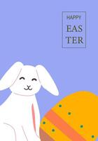 Happy easter poster design featuring smiling bunny and decorated egg vector