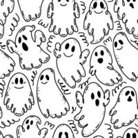 Seamless pattern with ghosts in doodle style on white background. vector