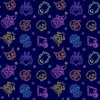 Seamless pattern with characters in doodle style on the theme of the Halloween holiday. vector