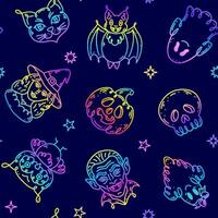 Pattern with characters in doodle style on the theme of the Halloween holiday. Gradient colors. vector