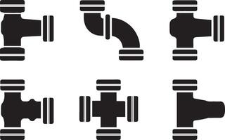 UPVC Sanitary Fittings Silhouette Set for Efficient Pipe Installation Designs vector