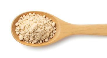 Wooden Spoon Almond Flour Granules Healthy Food Ingredient Baking Cooking Recipe top eat diet pale photo