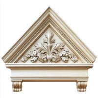 Ornate triangular architectural element with floral motifs and intricate detailing. photo