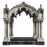 Ornate stone archway with intricate carvings, serving as a decorative architectural feature. photo