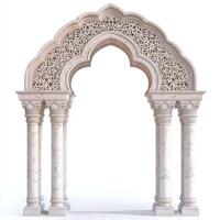 Ornate architectural arch with intricate lattice design and marble columns photo