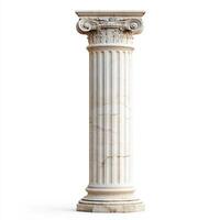A classical white marble column with fluted design and ornate capital, symbolizing architecture. photo