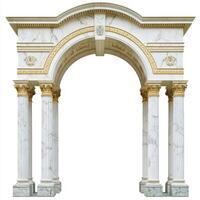 A decorative marble archway with intricate golden details and columns photo