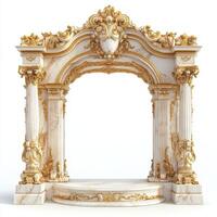 Ornate archway with intricate gold detailing and marble structure, serving as a decorative element photo