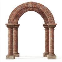 A decorative brick archway with columns, showcasing architectural design elements. photo