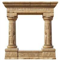An ancient stone archway adorned with hieroglyphs and decorative columns photo