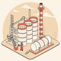 an illustration of a factory with a man working in it vector