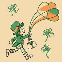 a cartoon leprechaun carrying a bag of green balloons vector