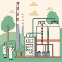 an illustration of a factory with people working vector