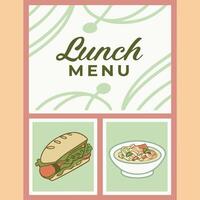 lunch menu poster with a sandwich, soup and salad vector