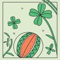 a watermelon and clover are in a square with leaves vector
