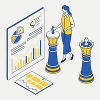 a woman is standing next to a chess board with a chart on it vector