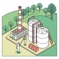 an illustration of a factory with people working in it vector
