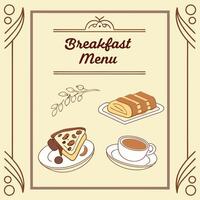 breakfast menu with pastry, coffee and cake vector