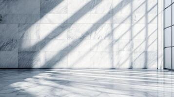 White marble floor and large windows in a room photo