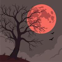 a halloween scene with a tree and bats vector
