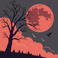 a full moon and a tree in the background vector
