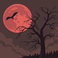 a halloween background with a tree and bat vector
