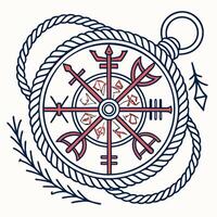 a compass with arrows and a rope vector