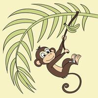 monkey hanging on a palm tree vector