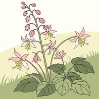 a drawing of a flower with pink flowers vector