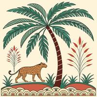 an illustration of a leopard and palm tree vector