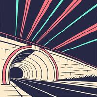 a tunnel with a train going through it vector