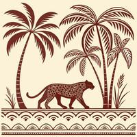 jaguar walking on the beach with palm trees and a pattern vector