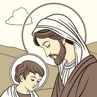 jesus and his son are shown in a drawing vector