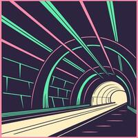 a poster of a tunnel with a train going through it vector