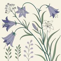 a set of flowers and leaves on a beige background vector