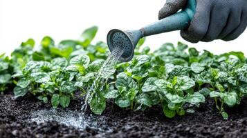 A person is watering plants with a watering can photo