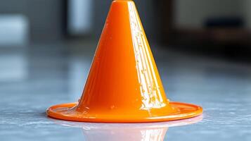 A small orange cone on a table photo