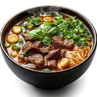 Beef Noodle Soup with Basil and Scallions photo