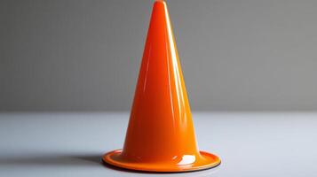 A Single Orange Traffic Cone on a White Surface photo