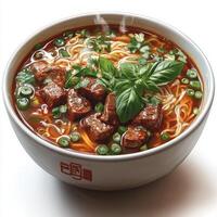Steaming Bowl of Beef Noodle Soup photo